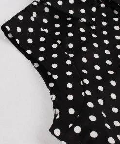 Glitz Glam And Rebellion Women's Apparel Turn Down Collar Black Polka Dot Dress