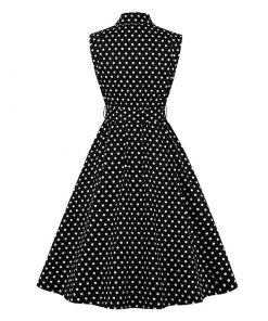 Glitz Glam And Rebellion Women's Apparel Turn Down Collar Black Polka Dot Dress