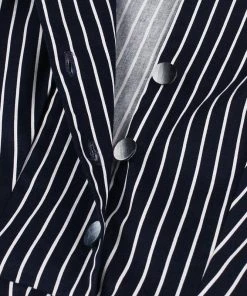 Glitz Glam And Rebellion Women's Apparel Striped Navy Blue Button Front Dress