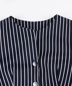Glitz Glam And Rebellion Women's Apparel Striped Navy Blue Button Front Dress