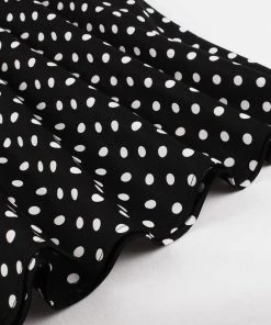 Glitz Glam And Rebellion Women's Apparel Turn Down Collar Black Polka Dot Dress