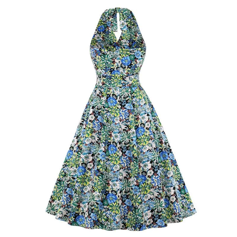 Glitz Glam And Rebellion Multicolor Floral High Waist Vintage Dress Women's Apparel 4 Glitz Glam And Rebellion Multicolor Floral High Waist Vintage Dress Women's Apparel