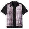 Glitz Glam And Rebellion Men's Bowling Shirt In Black With Red Plaid Panels