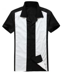 Glitz Glam And Rebellion Men's Bowling Shirt In Black With White Panels Men's Apparel