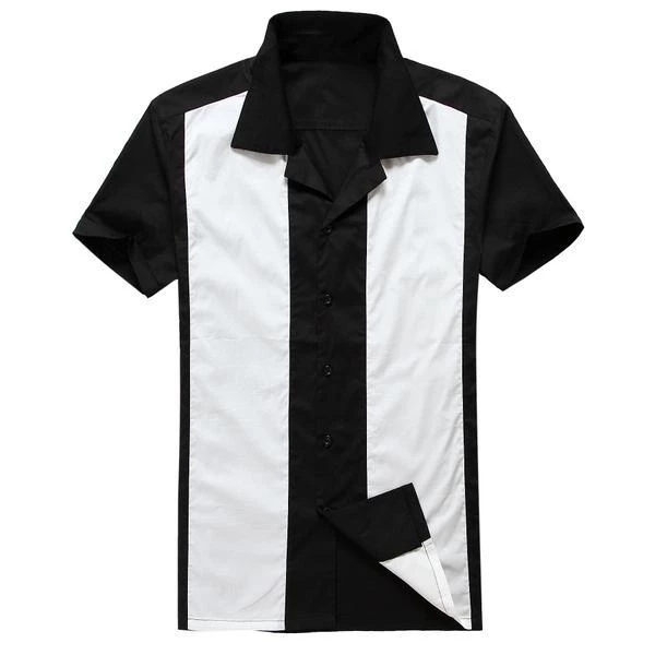 Glitz Glam And Rebellion Men's Bowling Shirt In Black With White Panels Men's Apparel 3 Glitz Glam And Rebellion Men's Bowling Shirt In Black With White Panels Men's Apparel