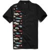 Glitz Glam And Rebellion Men's Apparel Men's Bowling Shirt In Black With Hotrod Panel