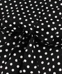 Glitz Glam And Rebellion Women's Apparel Turn Down Collar Black Polka Dot Dress