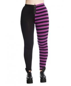 Women's Apparel Banned Leggings In Half Black Half Purple Stripe