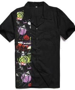 Glitz Glam And Rebellion Men's Apparel Men's Bowling Shirt In Halloween Print