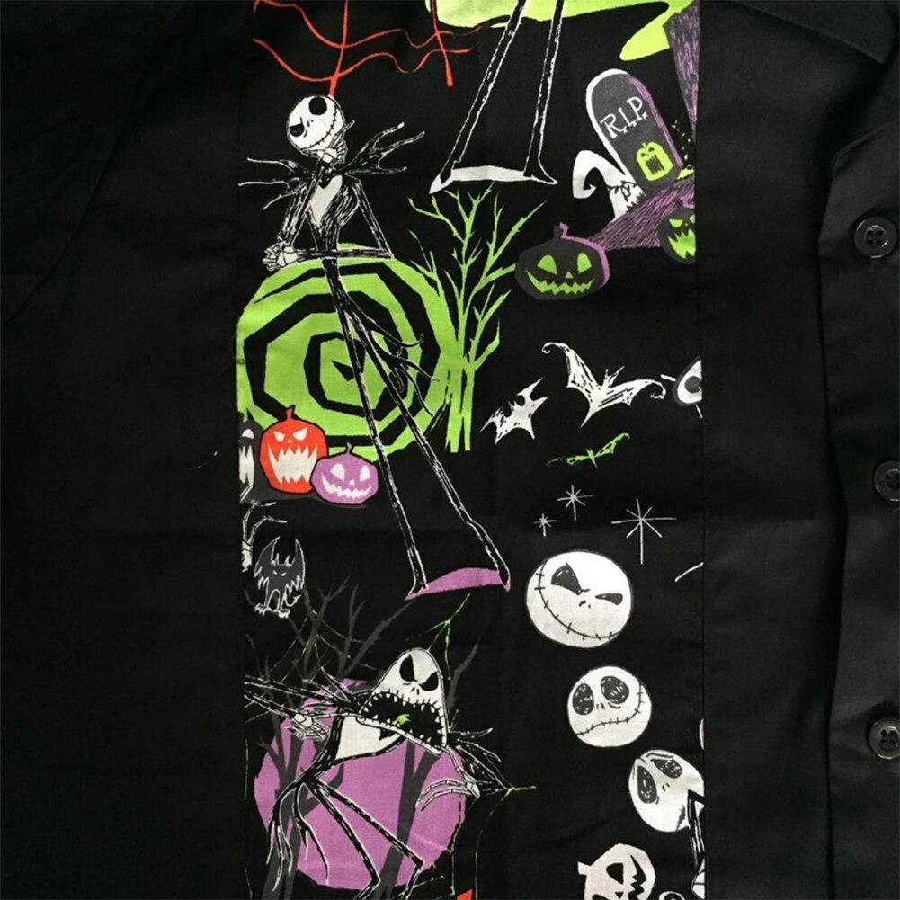 Glitz Glam And Rebellion Men's Apparel Men's Bowling Shirt In Halloween Print 4 Glitz Glam And Rebellion Men's Apparel Men's Bowling Shirt In Halloween Print