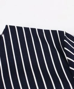 Glitz Glam And Rebellion Women's Apparel Striped Navy Blue Button Front Dress