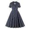 Glitz Glam And Rebellion Women's Apparel Striped Navy Blue Button Front Dress