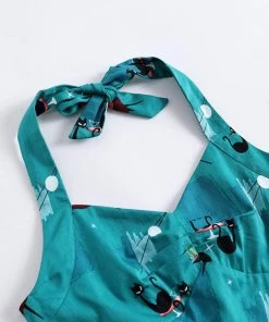 Glitz Glam And Rebellion Turquoise Mid Century Kitty Swing Dress Women's Apparel