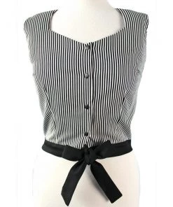 Hemet Sleeveless Knotted Top In Black & White Stripe