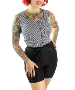 Hemet Sleeveless Knotted Top In Black & White Stripe