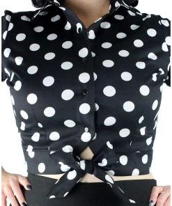 Women's Apparel Hemet Knotted Top In Black & White Polka Dots