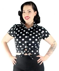 Women's Apparel Hemet Knotted Top In Black & White Polka Dots