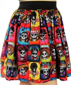 Hemet Pleated Skirt In Day Of The Dead Catrinas