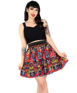 Hemet Pleated Skirt In Day Of The Dead Catrinas