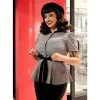 Hemet Ribbon Belt Peplum Top In Houndstooth Women's Apparel