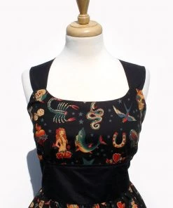 Women's Apparel Hemet Vintage Tattoo Art Dress In Black