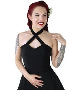Hemet Criss-Cross Halter Dress In Black Women's Apparel