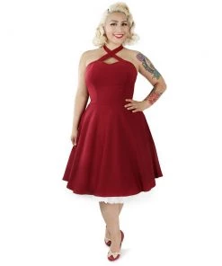 Women's Apparel Hemet Criss-Cross Halter Dress In Burgundy