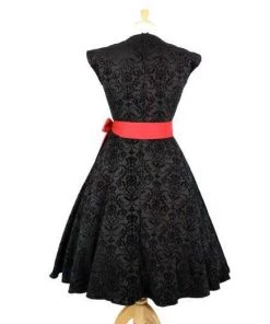 Women's Apparel Hemet Black Damask Swing Dress