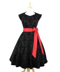Women's Apparel Hemet Black Damask Swing Dress