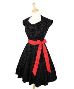Women's Apparel Hemet Black Damask Swing Dress
