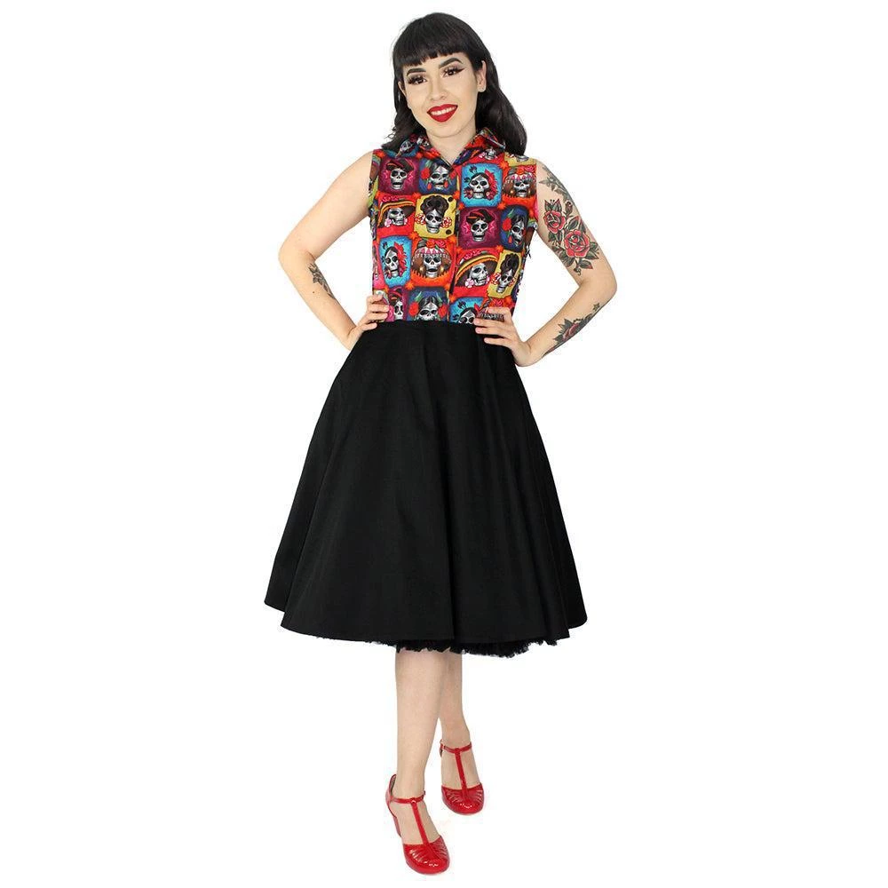 Women's Apparel Hemet Circle Dress In Day Of The Dead Catrinas 3 Women's Apparel Hemet Circle Dress In Day Of The Dead Catrinas