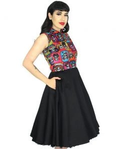 Women's Apparel Hemet Circle Dress In Day Of The Dead Catrinas