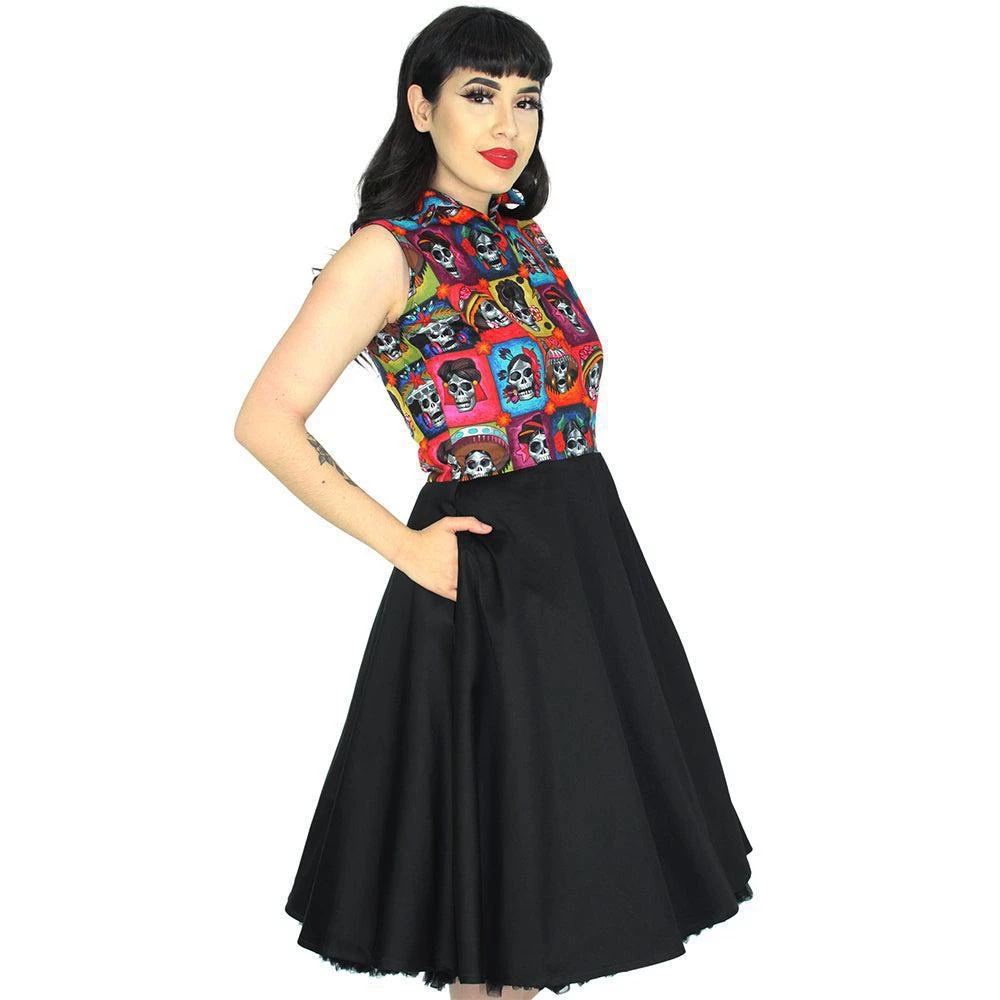 Women's Apparel Hemet Circle Dress In Day Of The Dead Catrinas 4 Women's Apparel Hemet Circle Dress In Day Of The Dead Catrinas