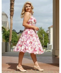Women's Apparel Hemet Full Circle Halter Swing Dress In Pink Floral