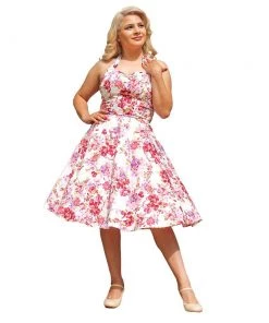 Women's Apparel Hemet Full Circle Halter Swing Dress In Pink Floral