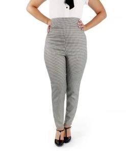 Hemet High Waist Cigarette Pants In Houndstooth Check