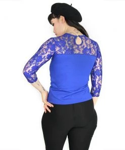 Hemet Long Sleeve Lace Top In Blue Women's Apparel
