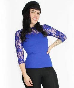 Hemet Long Sleeve Lace Top In Blue Women's Apparel