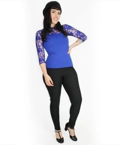 Hemet Long Sleeve Lace Top In Blue Women's Apparel