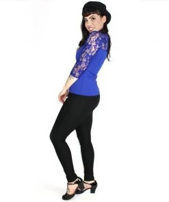 Hemet Long Sleeve Lace Top In Blue Women's Apparel