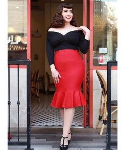Hemet Mermaid Wiggle Skirt In Red Women's Apparel