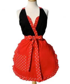 Hemet Ruffled Minnie Apron In Red & Black