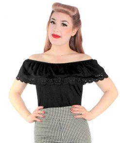 Hemet Off-Shoulder Senorita Top In Black Lace