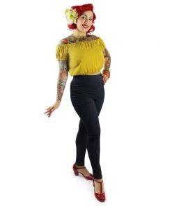 Hemet Off-Shoulder Cropped Top In Mustard Yellow