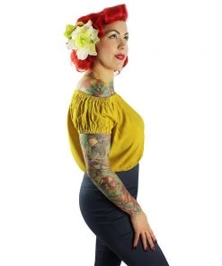 Hemet Off-Shoulder Cropped Top In Mustard Yellow