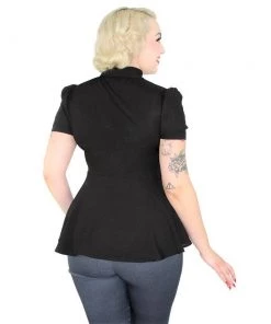 Hemet Ribbon Belt Peplum Top In Black