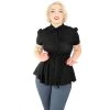 Hemet Ribbon Belt Peplum Top In Black