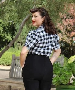 Women's Apparel Hemet Buffalo Check Pinup Top In Black & White