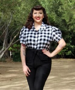 Women's Apparel Hemet Buffalo Check Pinup Top In Black & White