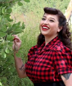 Women's Apparel Hemet Buffalo Check Pinup Top In Red